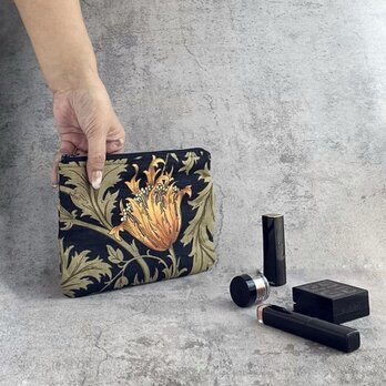 フラットポーチ【通帳入れにぴったり】通帳やカード・母子手帳・旅行・お薬手帳/スッキリかさばらない/ウィリアムモリス