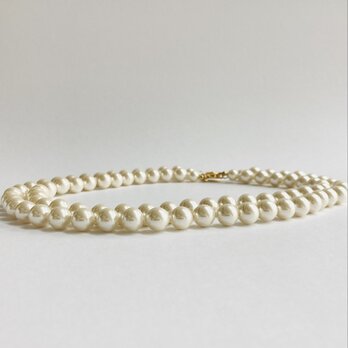 ガラスパール2連オールノットネックレス/10mm約45/50cm/クリーム/made in japan vintage