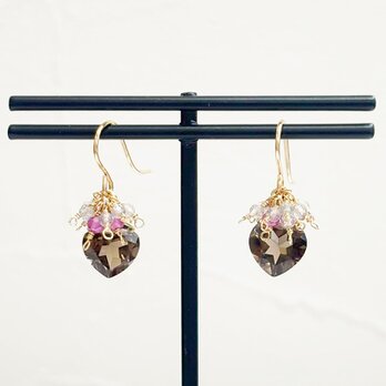 【イヤリング交換可能　ピアス】　スモーキークォーツ　ラブラドライト　サファイア