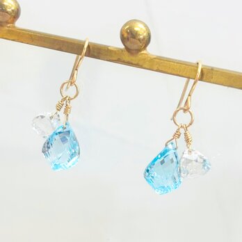 【イヤリング交換可能　ピアス】　ブルートパーズ　ロッククリスタル
