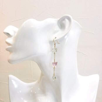 【イヤリング交換可能　ピアス】　ロッククリスタル　ローズクォーツ　グリーンクォーツ