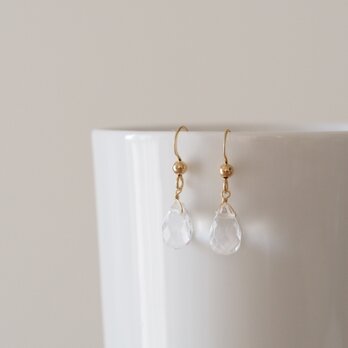 14kgf：しずく型クォーツのシンプル一粒ピアス（イヤリング）№9200