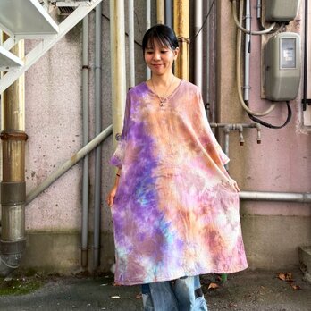 タイダイ ワンピース パープル×ベージュ Hippies Dye最新作 HD24-90