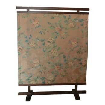衝立 花柄 タペストリー ついたて   ブラウンフレーム