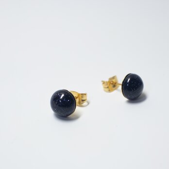 ブルーゴールドストーンの一粒ピアス【サージカルステンレス 金属アレルギー対応】