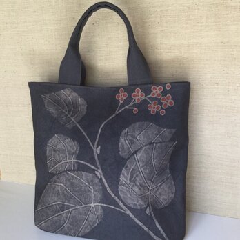 手描き染め 秋海棠 シュウカイドウ 手提げかばん 柿渋染め