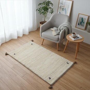 ペルシャ ギャッベ　玄関マット大　ラグ　125x上73（下75）㎝　アイボリー　シンプル　RJ9040