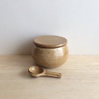 丸蓋物（匙付き）アイボリー