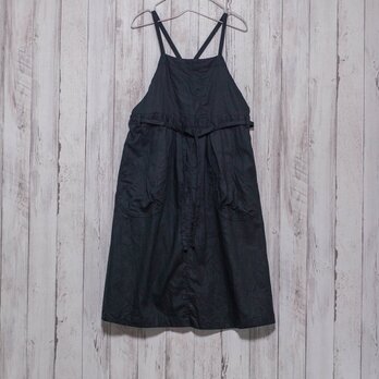 リネン生地エプロンワンピース　グレー色