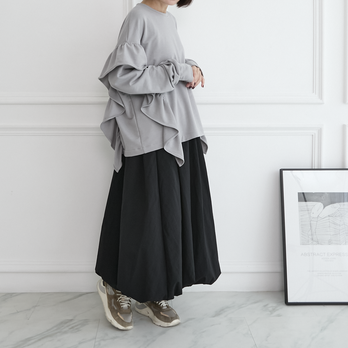 【丈調整できる】撥水加工素材のバルーンスカート 2サイズ ブラック　0739BK