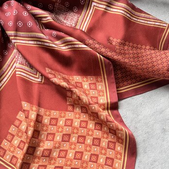 SC19-【 ESPRIT 】ヴィンテージスカーフ made in ITALY Geometric Art Burgundy