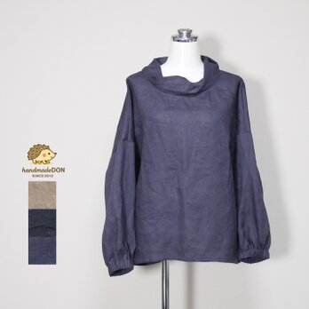 さらっとリネン◆グレープ◆ツイストカラーのふんわりプル　長袖◆フリーサイズ（中厚、リネン100％）