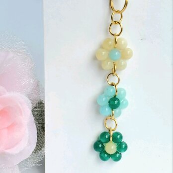天然石＊イエローオパール×アマゾナイト×グリーンオニキス＊花＊ストラップ＊キーホルダー＊チャーム＊可愛い＊おしゃれ