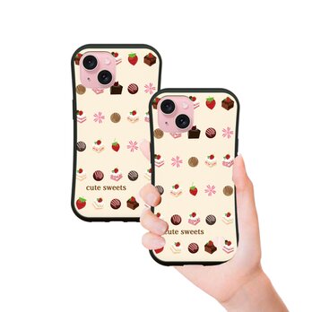 グリップケース iPhoneケース【cute sweets（シャンパンカラー）】（名入れ可）