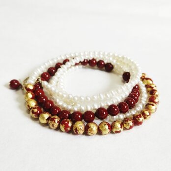 淡水パールと赤漆金箔accessory