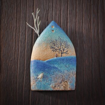 小鳥とおうち 壁掛け no.46  blue hills