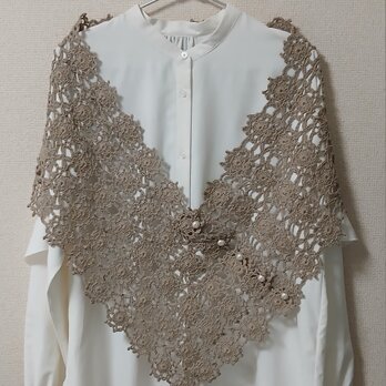 オールシーズン対応＊パールボタン付き万能ショール（ナチュラル）DARUMAコットンリネンラミー+シュシュのおまけ付き