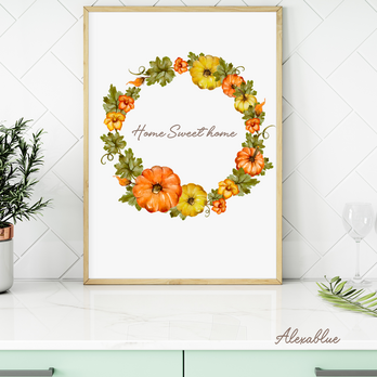 Autumn HOME sweet home ポスター｜秋 インテリアアート 北欧風 おしゃれ 壁掛け ウォールデコ A4