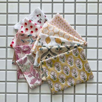 インド ブロックプリント生地 ミニカットクロス10枚セットvol.054 暖色系 ファブリック はぎれ IF0355