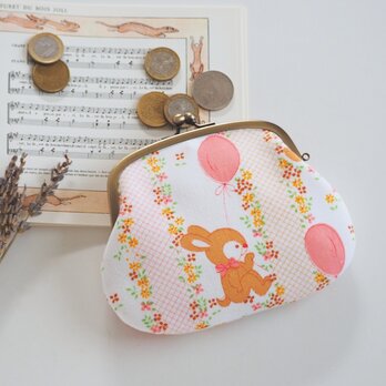 ■ヴィンテージ生地の親子がま口財布・うさぎと風船 オレンジ系■ plum(vlp-or)
