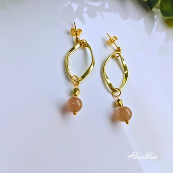 Orange Moonstone Earrings｜オレンジムーンストーン ピアス 天然石  シンプル 上品 金属アレルギー対応