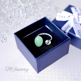 【きらめき２粒】フォークリング　（天然石）アベンチュリン×クリスタル　ツイストフォークリング