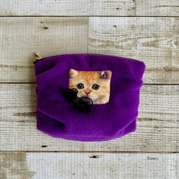 大人かわいい♡猫ちゃんのふんわり秋冬ポーチ　フリース　サテン　花　リボン　小物入れ　ハロウィン　クリスマス