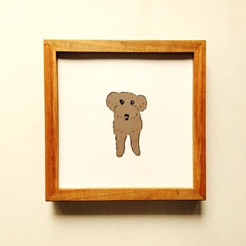 犬のイラスト「うちの犬」 絵画｜原画　※木製額縁入り　(18×18㎝フレーム）インテリアアート