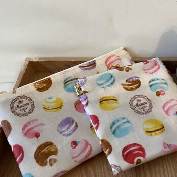 裏付きラミネートポーチ2個セット　バネ口ポーチ　マカロン