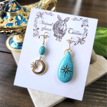 月と一番星✵ターコイズブルーピアス ガラスストーン No.1792