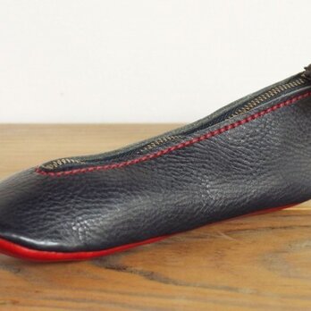 靴型ペンケース　NV×RD　#3-3　(イタリアンレザー)の画像