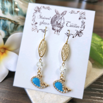 くじらピアス❀.*・゜唐草波エスニック ジルコニア ブルー No.1799