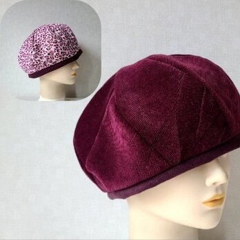 魅せる帽子☆コーデュロイのリバーシブルベレー～ボルドー