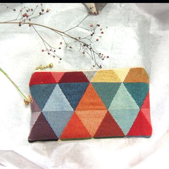 スペイン生地(MS)　トライアングルの愉しみ　ポーチ　カード入れ　コスメ入れ　薬入れ