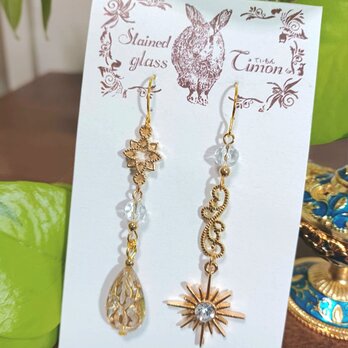 プロキオン★エスニックデザインピアス クリア ハンドメイド No.1142