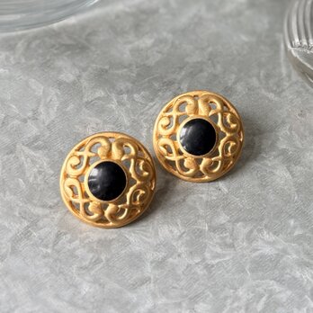 PAK1-【ANNE KLEIN】アンクライン・ヴィンテージピアス 1980s Openwork Black Enamel