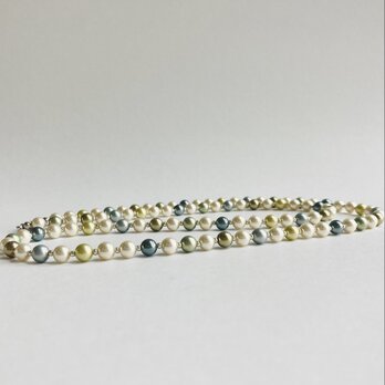 ガラスパールとグラスビーズのマルチカラーオペラネックレス/6mm約76cm/ブルーxグリーンmix/made in japan