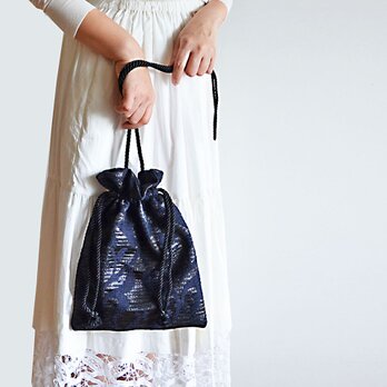 数量限定! DUTEL アラベスク ジャガード 3way巾着ショルダーバッグ ネイビーブラック