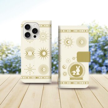 iPhoneスタンダード手帳型スマホケース （カメラ穴あり/はめ込みタイプ）【Usagi&Stars（うさぎ＆スターズ）】