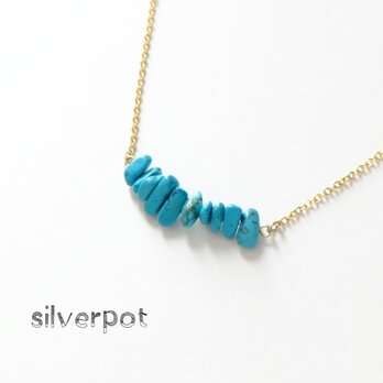 G132【１２月の天然石　ターコイズ】のさざれバーネックレス　ターコイズブルー　チェーンの色＆長さお好みでお作りします
