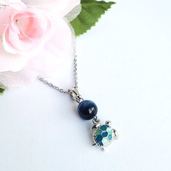 天然石＊ブルータイガーアイ×海亀＊ネックレス＊サージカルステンレス＊アレルギー対応＊おしゃれ＊可愛い＊お守り＊天然石ネックレス