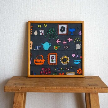 「 my favorite shelf（ charcoal ）」大判ハンカチ／バンダナ／ファブリックポスター