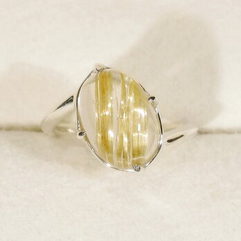 5.85ctルチルクォーツとSV925の指輪（リングサイズ：12.5号、天然石、金線入り水晶、針入り水晶、ロジウム）