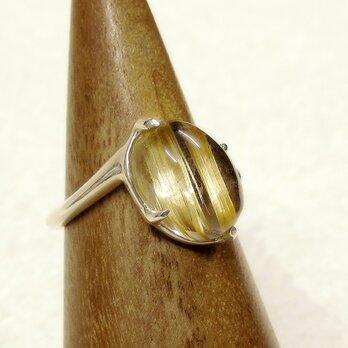 5.85ctルチルクォーツとSV925の指輪（リングサイズ：12.5号、天然石、金線入り水晶、針入り水晶、ロジウム）