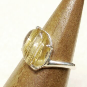 5.85ctルチルクォーツとSV925の指輪（リングサイズ：12.5号、天然石、金線入り水晶、針入り水晶、ロジウム）