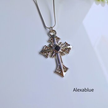 オニキス × ロングクロスネックレス｜ユニセックス ステンレス製 シンプル メンズ レディース ギフトにもおすすめ