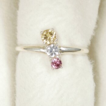 ホワイトサファイアとインペリアルトパーズ、スピネル、SV925の指輪（リングサイズ：10号、天然石、誕生石、ロジウム）