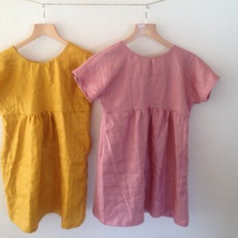 カラーリネンの２wayワンピース　マスタード　130