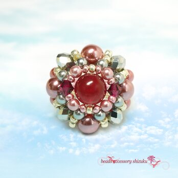 天然石リングB＊15号＊レッドジェード