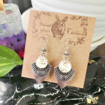 ナバホデザイン✴宝飾品デザインカラーピアス ホワイトラメ No.1760